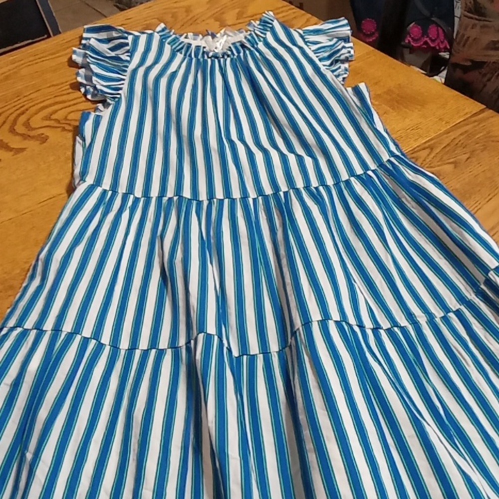 J.CREW Womens Dress 2P  PETITE NEW Summer COTTON MIDI Long Striped BLUE WHITE